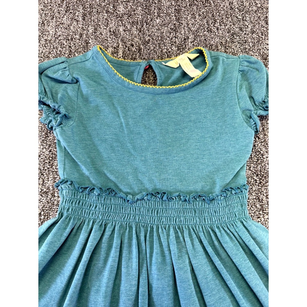 Matilda Jane Dress Girls 4 Teal Green Cotton Smocked Waist Ruffle Keyhole Back - Picture 6 of 16